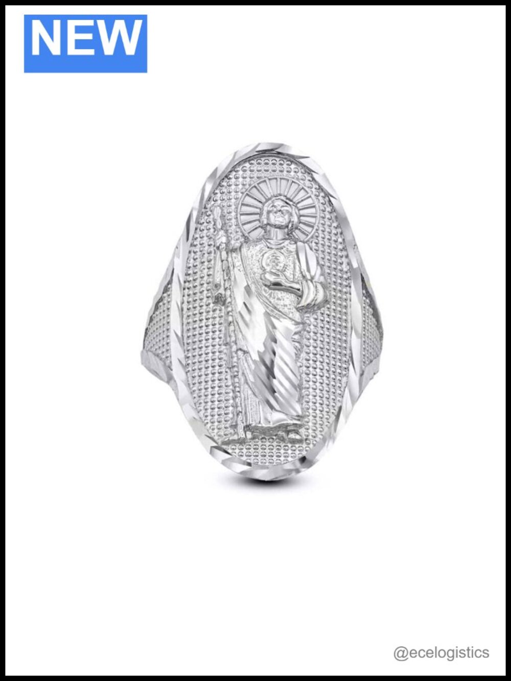 Solid .925 Sterling Silver Saint Jude Oval Statement Ring